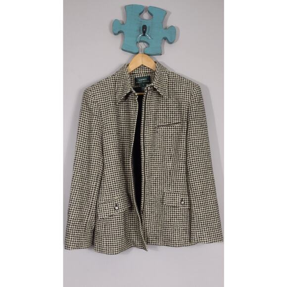 Lauren Ralph Lauren silk & wool herringbone zip up blazer jacket Sz 12 - Picture 4 of 16